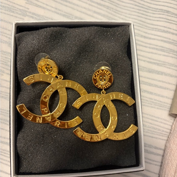 CHANEL Jewelry - CHANEL Gold Paris Logo Earrings